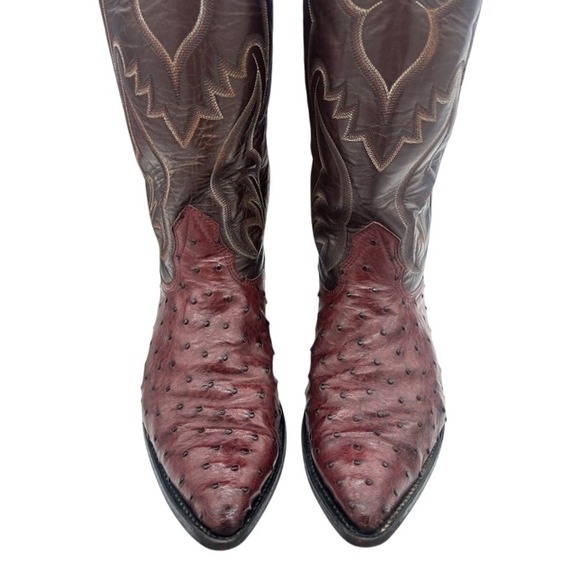 Nocona Ostrich Cowboy Boots Exotic Western Leather Burgundy Men's Size 10.5 D - Picture 1 of 10